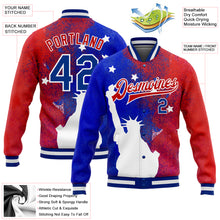 Load image into Gallery viewer, Custom Red Royal-White Statue of Liberty 3D Pattern Design Bomber Full-Snap Varsity Letterman Jacket