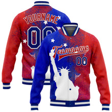 Load image into Gallery viewer, Custom Red Royal-White Statue of Liberty 3D Pattern Design Bomber Full-Snap Varsity Letterman Jacket