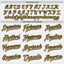 Load image into Gallery viewer, Custom White Black Pinstripe Old Gold Bomber Full-Snap Varsity Letterman Jacket