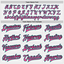 Load image into Gallery viewer, Custom White Black Pinstripe Aqua-Pink Bomber Full-Snap Varsity Letterman Jacket