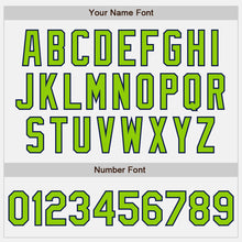 Load image into Gallery viewer, Custom White Navy Pinstripe Neon Green Bomber Full-Snap Varsity Letterman Jacket