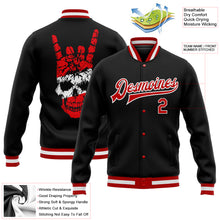 Load image into Gallery viewer, Custom Black Red-White Skull Fashion 3D Bomber Full-Snap Varsity Letterman Jacket