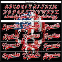 Load image into Gallery viewer, Custom Black Red-White Skull With American Flag 3D Bomber Full-Snap Varsity Letterman Jacket