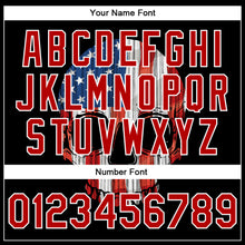 Load image into Gallery viewer, Custom Black Red-White Skull With American Flag 3D Bomber Full-Snap Varsity Letterman Jacket