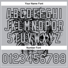 Load image into Gallery viewer, Custom Gray Black Tropical Plant Leopard Skull Fashion 3D Bomber Full-Snap Varsity Letterman Two Tone Jacket