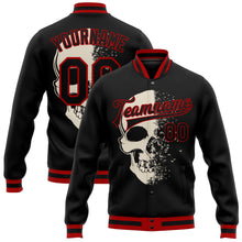 Load image into Gallery viewer, Custom Black Red Skull Fashion 3D Bomber Full-Snap Varsity Letterman Jacket