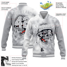 Load image into Gallery viewer, Custom Gray White Skull Fashion 3D Bomber Full-Snap Varsity Letterman Jacket