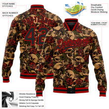 Load image into Gallery viewer, Custom Black Red Rose Skull Fashion 3D Bomber Full-Snap Varsity Letterman Jacket