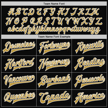 Load image into Gallery viewer, Custom Black Old Gold-White Bomber Full-Snap Varsity Letterman Two Tone Jacket