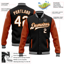 Load image into Gallery viewer, Custom Black White-Texas Orange Bomber Full-Snap Varsity Letterman Two Tone Jacket