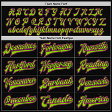 Load image into Gallery viewer, Custom Black Pink-Neon Green Bomber Full-Snap Varsity Letterman Two Tone Jacket