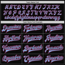 Load image into Gallery viewer, Custom Black Pink-Light Blue Bomber Full-Snap Varsity Letterman Two Tone Jacket