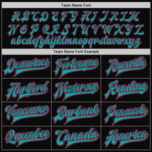 Load image into Gallery viewer, Custom Black Pink-Aqua Bomber Full-Snap Varsity Letterman Two Tone Jacket