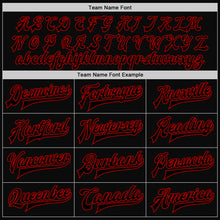 Load image into Gallery viewer, Custom Black Red Bomber Full-Snap Varsity Letterman Two Tone Jacket