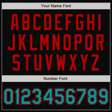 Load image into Gallery viewer, Custom Black Teal-Red Bomber Full-Snap Varsity Letterman Two Tone Jacket