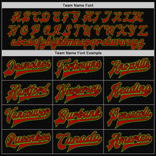 Load image into Gallery viewer, Custom Black Neon Green-Red Bomber Full-Snap Varsity Letterman Two Tone Jacket