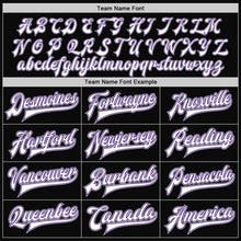 Load image into Gallery viewer, Custom Black White Purple-Gray Bomber Full-Snap Varsity Letterman Two Tone Jacket