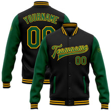 Load image into Gallery viewer, Custom Black Kelly Green-Gold Bomber Full-Snap Varsity Letterman Two Tone Jacket