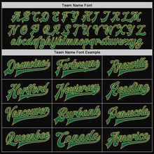 Load image into Gallery viewer, Custom Black Kelly Green-Old Gold Bomber Full-Snap Varsity Letterman Two Tone Jacket