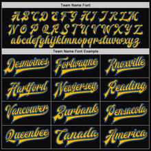 Load image into Gallery viewer, Custom Black Powder Blue-Gold Bomber Full-Snap Varsity Letterman Two Tone Jacket