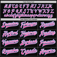 Load image into Gallery viewer, Custom Black Powder Blue-Pink Bomber Full-Snap Varsity Letterman Two Tone Jacket