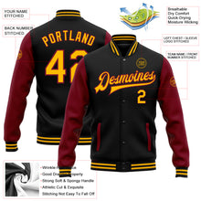 Load image into Gallery viewer, Custom Black Gold-Crimson Bomber Full-Snap Varsity Letterman Two Tone Jacket