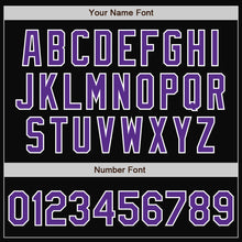 Load image into Gallery viewer, Custom Black Purple-White Bomber Full-Snap Varsity Letterman Two Tone Jacket