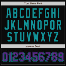 Load image into Gallery viewer, Custom Black Purple-Teal Bomber Full-Snap Varsity Letterman Two Tone Jacket
