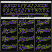 Load image into Gallery viewer, Custom Black Purple-Neon Green Bomber Full-Snap Varsity Letterman Two Tone Jacket