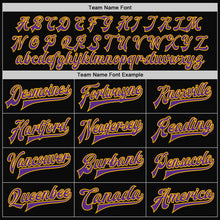Load image into Gallery viewer, Custom Black Purple-Gold Bomber Full-Snap Varsity Letterman Two Tone Jacket