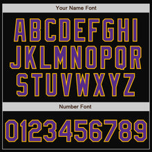 Load image into Gallery viewer, Custom Black Purple-Gold Bomber Full-Snap Varsity Letterman Two Tone Jacket
