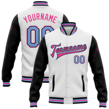 Load image into Gallery viewer, Custom White Light Blue-Pink Bomber Full-Snap Varsity Letterman Two Tone Jacket