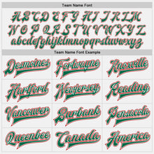 Load image into Gallery viewer, Custom White Kelly Green-Red Bomber Full-Snap Varsity Letterman Two Tone Jacket