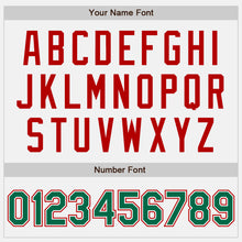Load image into Gallery viewer, Custom White Kelly Green-Red Bomber Full-Snap Varsity Letterman Two Tone Jacket