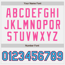 Load image into Gallery viewer, Custom White Sky Blue Black-Pink Bomber Full-Snap Varsity Letterman Two Tone Jacket