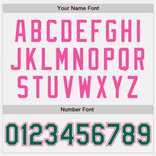 Load image into Gallery viewer, Custom White Kelly Green-Pink Bomber Full-Snap Varsity Letterman Two Tone Jacket