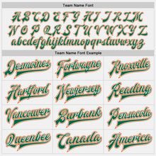 Load image into Gallery viewer, Custom White Kelly Green-Orange Bomber Full-Snap Varsity Letterman Two Tone Jacket