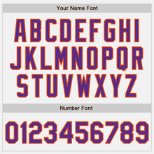 Load image into Gallery viewer, Custom White Purple-Orange Bomber Full-Snap Varsity Letterman Two Tone Jacket