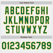 Load image into Gallery viewer, Custom White Kelly Green Gold-Black Bomber Full-Snap Varsity Letterman Two Tone Jacket