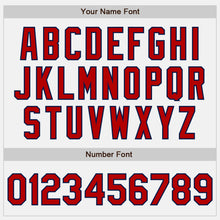 Load image into Gallery viewer, Custom White Red-Navy Bomber Full-Snap Varsity Letterman Two Tone Jacket