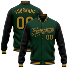 Load image into Gallery viewer, Custom Green Old Gold-Black Bomber Full-Snap Varsity Letterman Two Tone Jacket