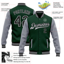 Load image into Gallery viewer, Custom Green Black-Gray Bomber Full-Snap Varsity Letterman Two Tone Jacket