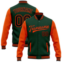 Load image into Gallery viewer, Custom Green Black-Orange Bomber Full-Snap Varsity Letterman Two Tone Jacket