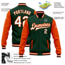 Load image into Gallery viewer, Custom Green White Orange-Black Bomber Full-Snap Varsity Letterman Two Tone Jacket