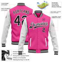 Load image into Gallery viewer, Custom Pink Black-White Bomber Full-Snap Varsity Letterman Two Tone Jacket