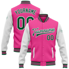 Load image into Gallery viewer, Custom Pink Kelly Green-White Bomber Full-Snap Varsity Letterman Two Tone Jacket