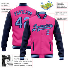 Load image into Gallery viewer, Custom Pink Light Blue-Navy Bomber Full-Snap Varsity Letterman Two Tone Jacket