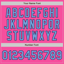 Load image into Gallery viewer, Custom Pink Light Blue-Navy Bomber Full-Snap Varsity Letterman Two Tone Jacket