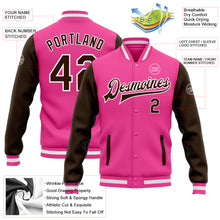 Load image into Gallery viewer, Custom Pink Brown-White Bomber Full-Snap Varsity Letterman Two Tone Jacket