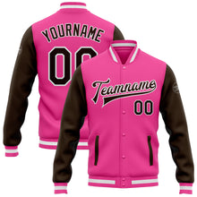 Load image into Gallery viewer, Custom Pink Brown-White Bomber Full-Snap Varsity Letterman Two Tone Jacket
